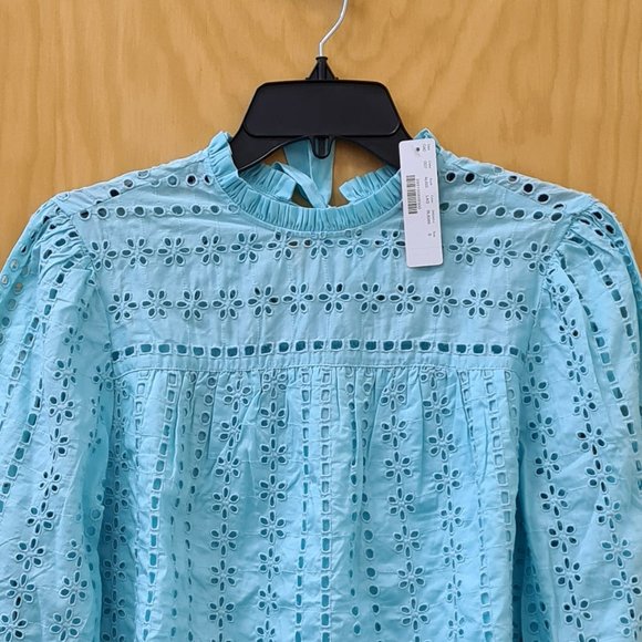 J.Crew NWT Aqua Ditsy Eyelet Tie-Back Top size S - Picture 6 of 10